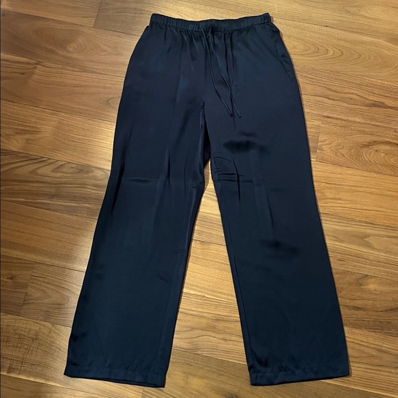 Quince 100% Washable Silk Drawstring Wide Leg Pants in Navy - Picture 3 of 8